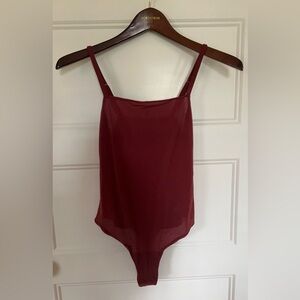 Parade Merlot Silky Mesh Square Neck Bodysuit
